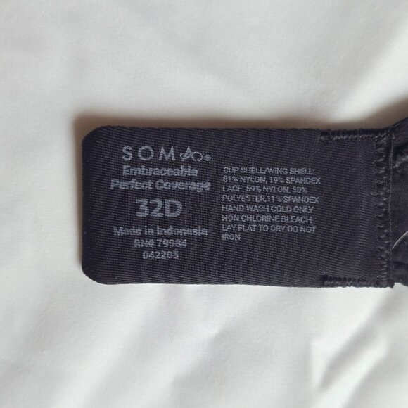 Soma Embraceable Signature Perfect Coverage Bra 32D, Black, NWT - Picture 2 of 3